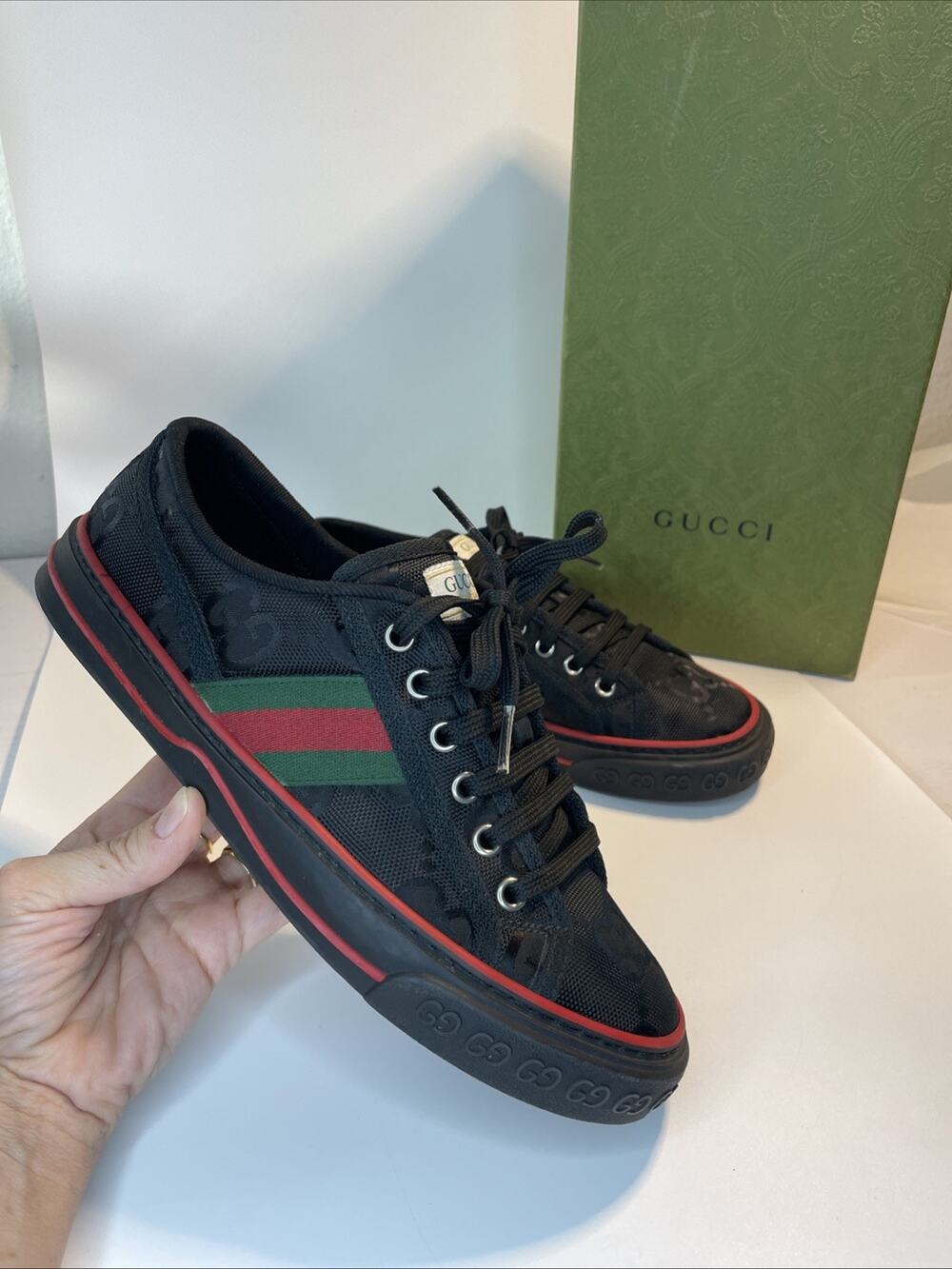 Gucci Tennis 1977 Off The Grid Low Black Sneakers 629242 EU 38.5 US Women 8.5